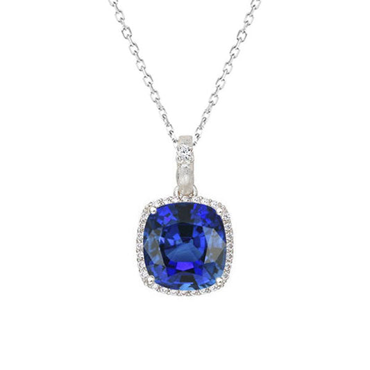 Blauer Saphir Edelstein-Anhänger 3-Karat 14K Weißgold – Hauptansicht