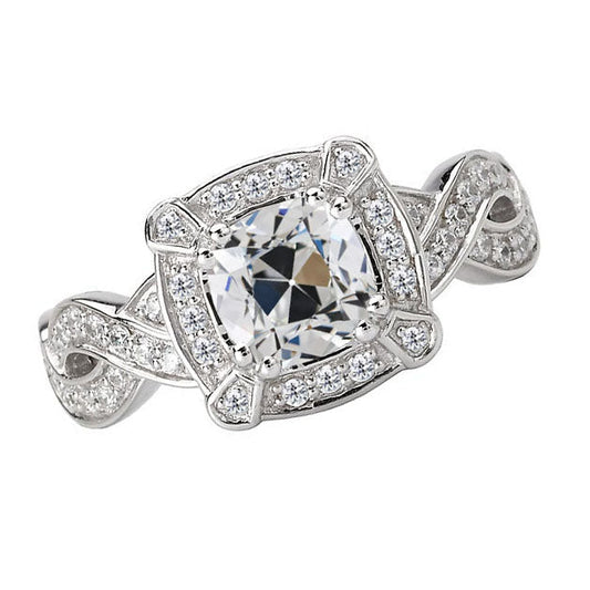 Echter Brillant Halo-Fassung Ring 5 Karat 14K Weißgold – Hauptansicht