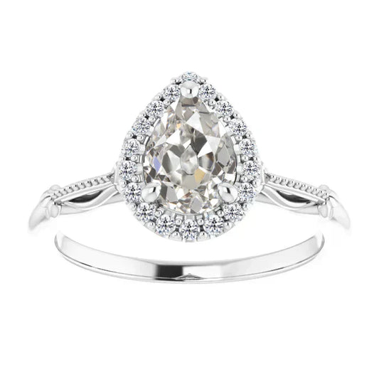 Old Mine Cut Edler Diamant Ring in 14K Weißgold – Hauptansicht