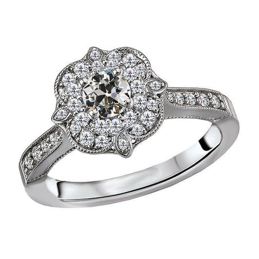 Stilvoller Edler Diamant Halo-Ring 1 Karat – Hauptansicht