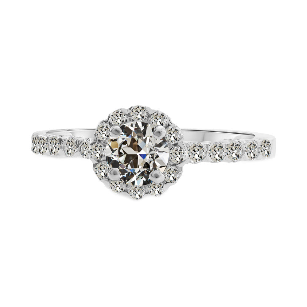 Brillant Antik-Kissen-Schliff Halo-Fassung Ring in 14K Weißgold – Hauptansicht