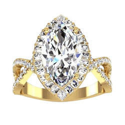 Halo Echt Diamant-Verlobungsring 6 Karat Marquise Zentrum Gelbgold 14K