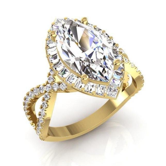 Halo Echt Diamant-Verlobungsring 6 Karat Marquise Zentrum Gelbgold 14K