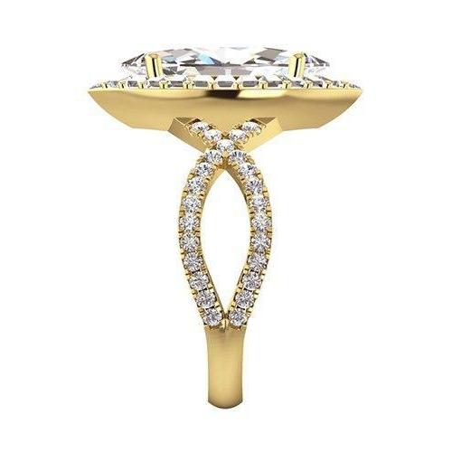 Halo Echt Diamant-Verlobungsring 6 Karat Marquise Zentrum Gelbgold 14K