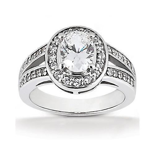 Halo Echt DiamantSolitaire Oval Ring Mit Akzent 1,71 Karat Weißgold 14K