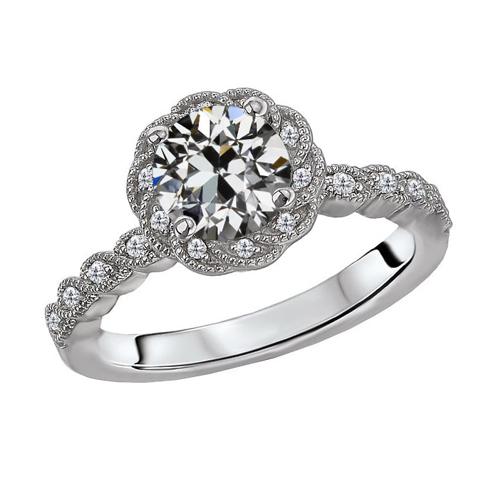 Antik-Kissen-Schliff Diamant Ring in 14K Weißgold – Hauptansicht