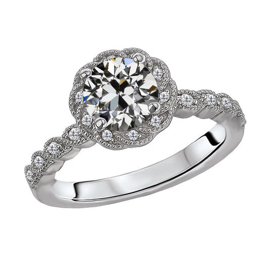 Antik-Kissen-Schliff Diamant Ring in 14K Weißgold – Hauptansicht