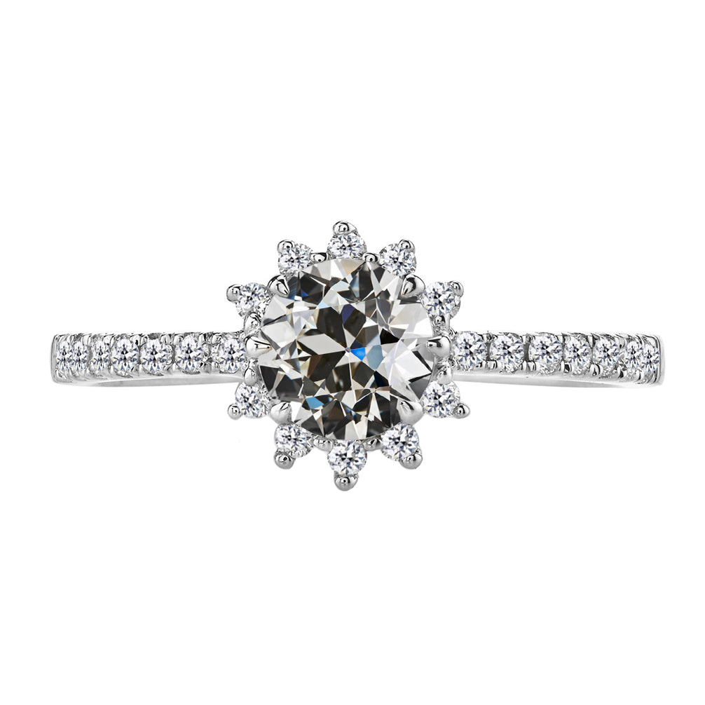 Diamant Antik-Kissen-Schliff Akzent-Solitär-Ring in 14K Weißgold – Hauptansicht