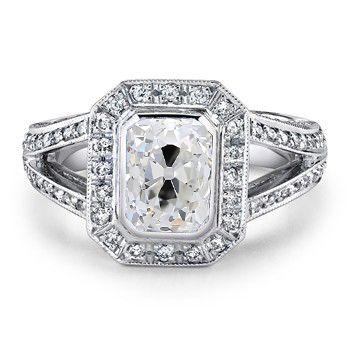 Halo Old Cut Radiant Natürliche Diamant Ring Lünette 2,50 Karat Geteilter Schaft