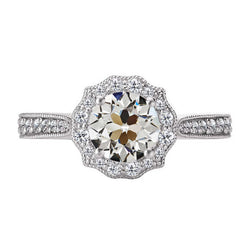14K Weißgold Old Mine Cut Edler Diamant Halo-Fassung Ring 3 Karat