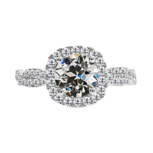 Diamant Old Mine Cut Halo-Ring in 14K Weißgold – Hauptansicht