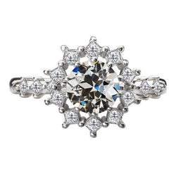 Halo-Fassung Ring 14K Weißgold – Diamant Old Mine Cut 3,50 Karat