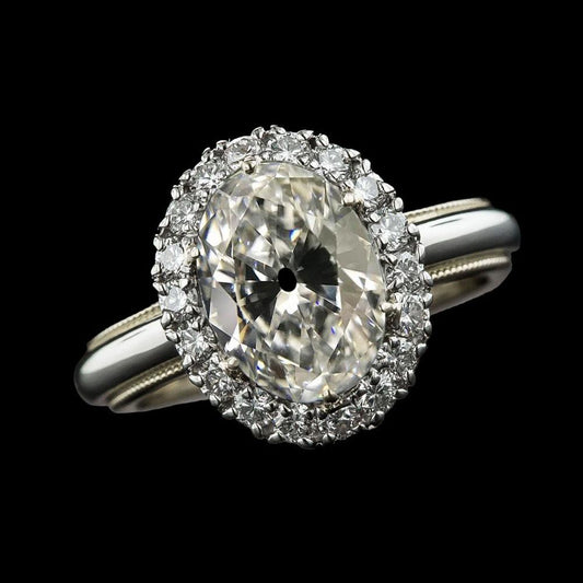 Halo Oval Alter Bergmann & Runder Natürliche Diamantring 7,25 Karat Vintage-Stil