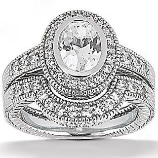 Halo Oval Echt Diamant Verlobungsring Set 1,67 Karat Weißgold Schmuck