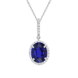 Schmuckstein-Anhänger 14K Weißgold – Blauer Saphir Oval 1,50