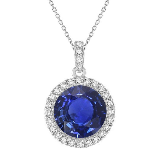 Blauer Saphir Brillantschliff Edelstein-Anhänger in 14K Weißgold – Hauptansicht