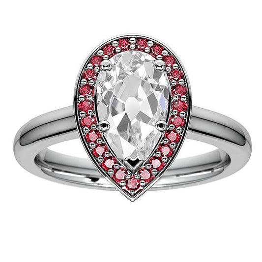 Halo Ring Altschliff Birnen Natürliche Diamant & Runder Rosa Saphir 5,25 Karat