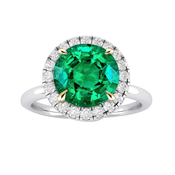 Edler Smaragd Farbstein-Ring 4-Karat Zweifarbiges 14K Gold – Hauptansicht