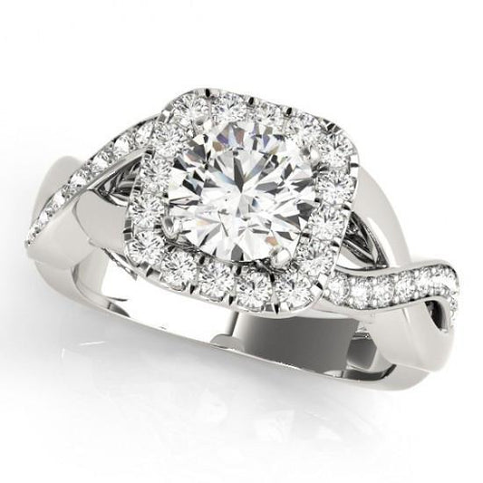 Halo Runden Echt Diamant Engagement Twisted Shank Ring 1.65 Karat WG 14K