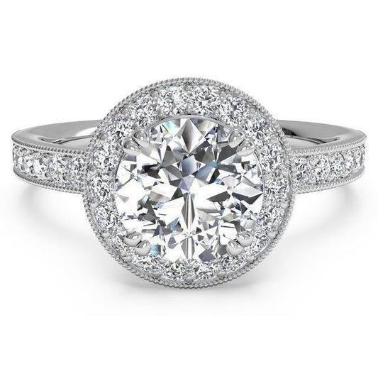 Halo Runden Natürliche DiamantAntique Style Ring White 2.25 Carat Gold 14K