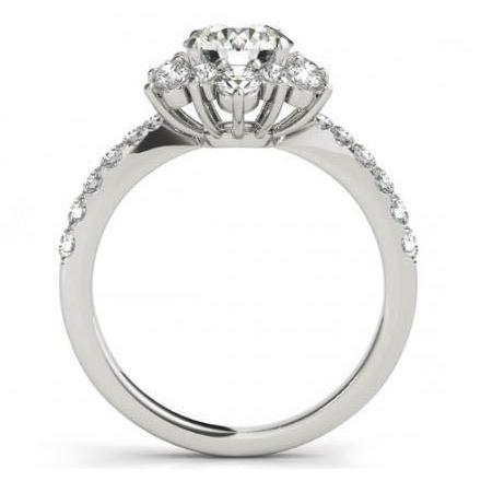 Halo Runden Natürliche DiamantFlower Style Verlobungsring 2.25 Karat WG 14K