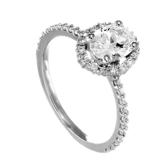 Halo Runder Echt Diamantring Ovale Form Mit Akzent 1,95 Karat Weißgold 14K