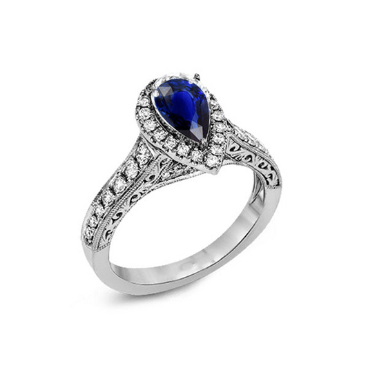 Halo Birnen Schliff Ceylon Saphir Ring Antiker Stil Diamanten