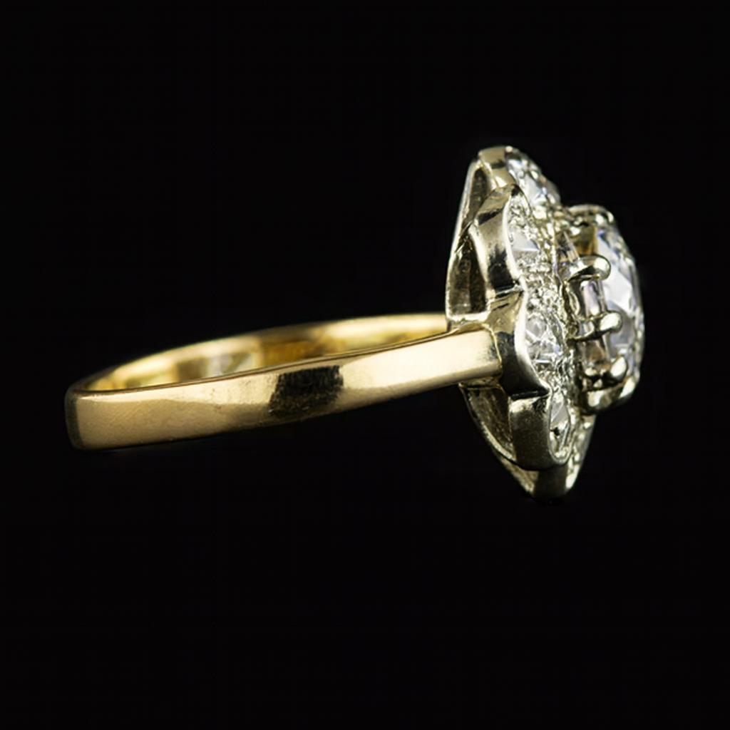 Halo Old Mine Cut Diamantring Zweifarbiger Blumenstil Schmuck 3 Karat