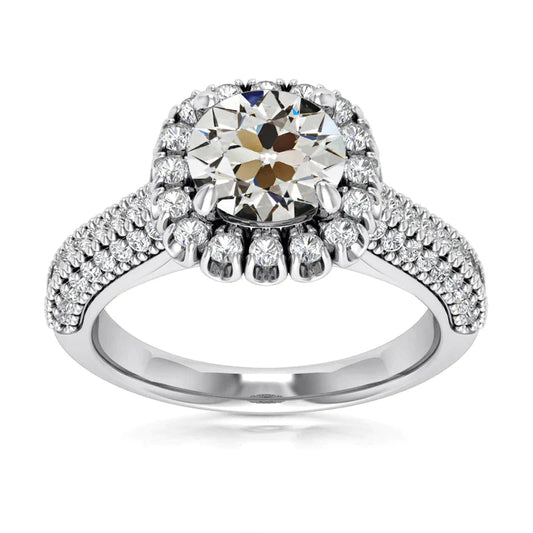 Halo Old Mine Cut Echt Diamant Ehering Mehrreihige Akzente 5 Karat