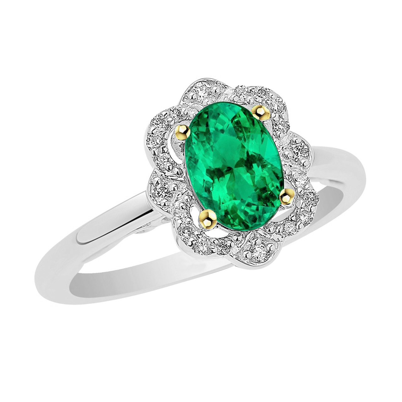 Schmuckstein-Ring 14 Karat Zweifarbig Gold mit Smaragd – Hauptansicht