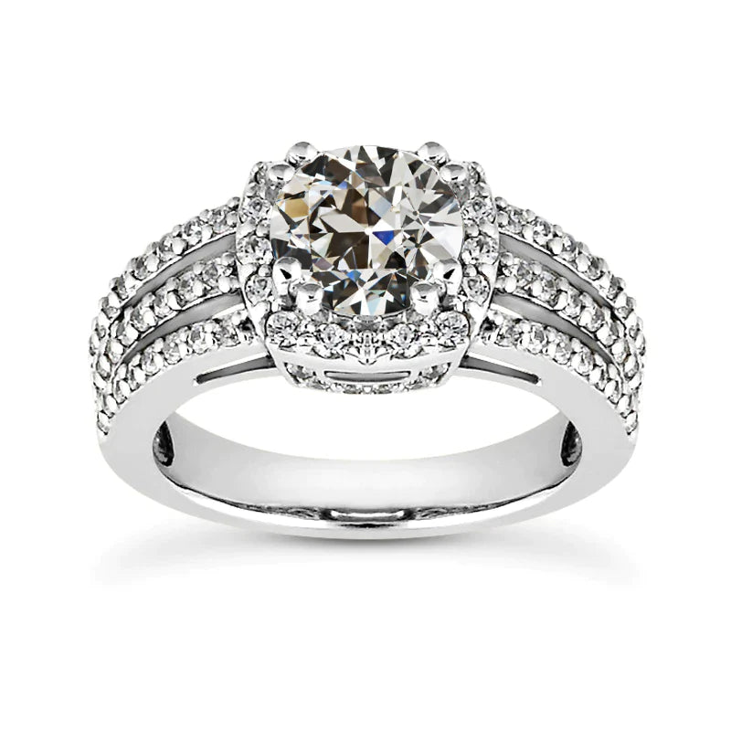 Halo Ring Rund Alter Bergmann Naturliche Diamant Doppelstift Set 3,50 Karat