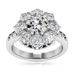 Halo Ring Runder Alter Minenschliff Echt Diamant 8 Zinken Set 8 Karat