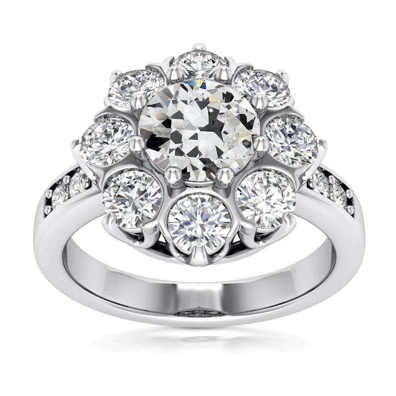Halo Ring Runder Alter Minenschliff Echt Diamant 8 Zinken Set 8 Karat