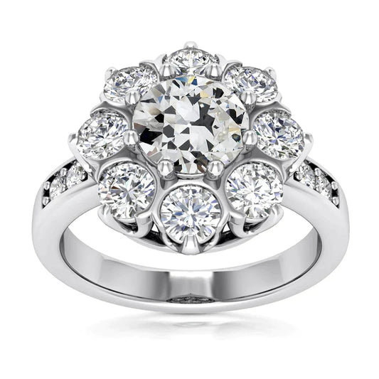 Halo Ring Runder Alter Minenschliff Echt Diamant 8 Zinken Set 8 Karat