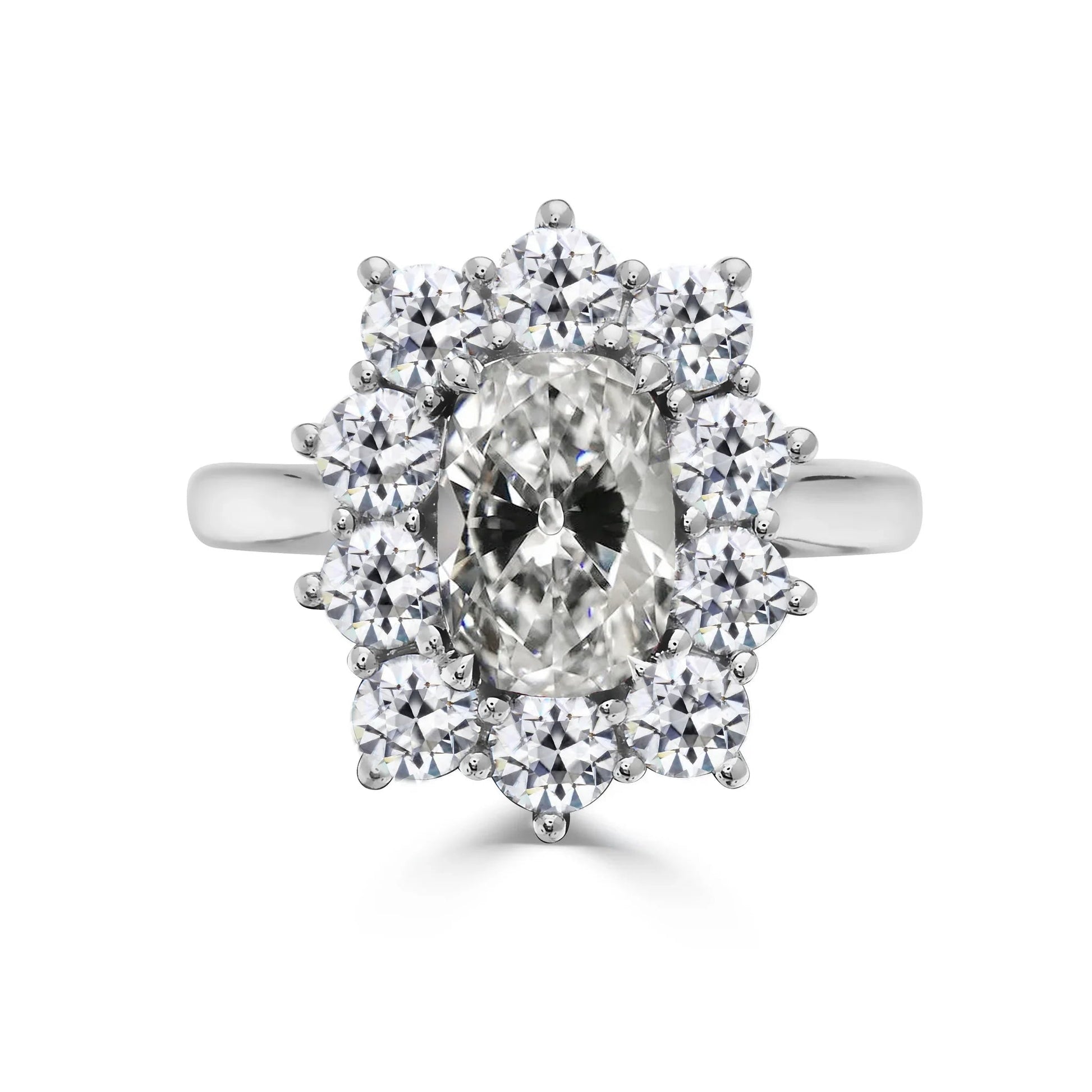 Halo Ring Runder & Ovaler Altschliff Echt Diamantring Sternstil 4.50 Karat