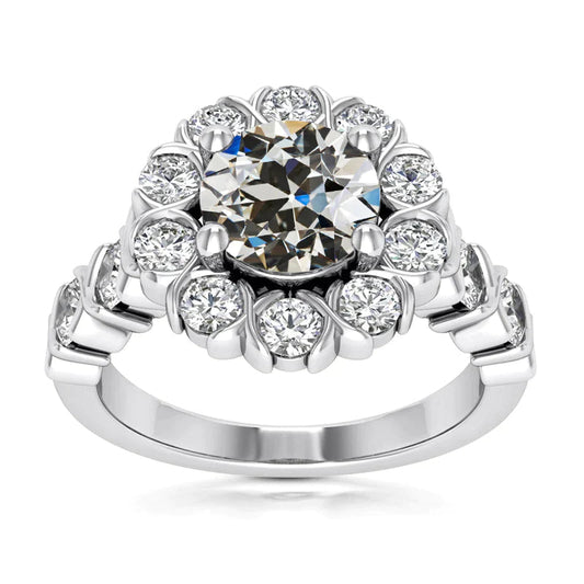 Halo Runden Alter Bergmann Echt Diamantring Krappen Halbe Lünette Set 5 Karat