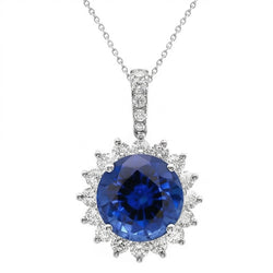 Halskette mit blauem Saphir und Diamanten 8.40 Karat Weißgold 14K