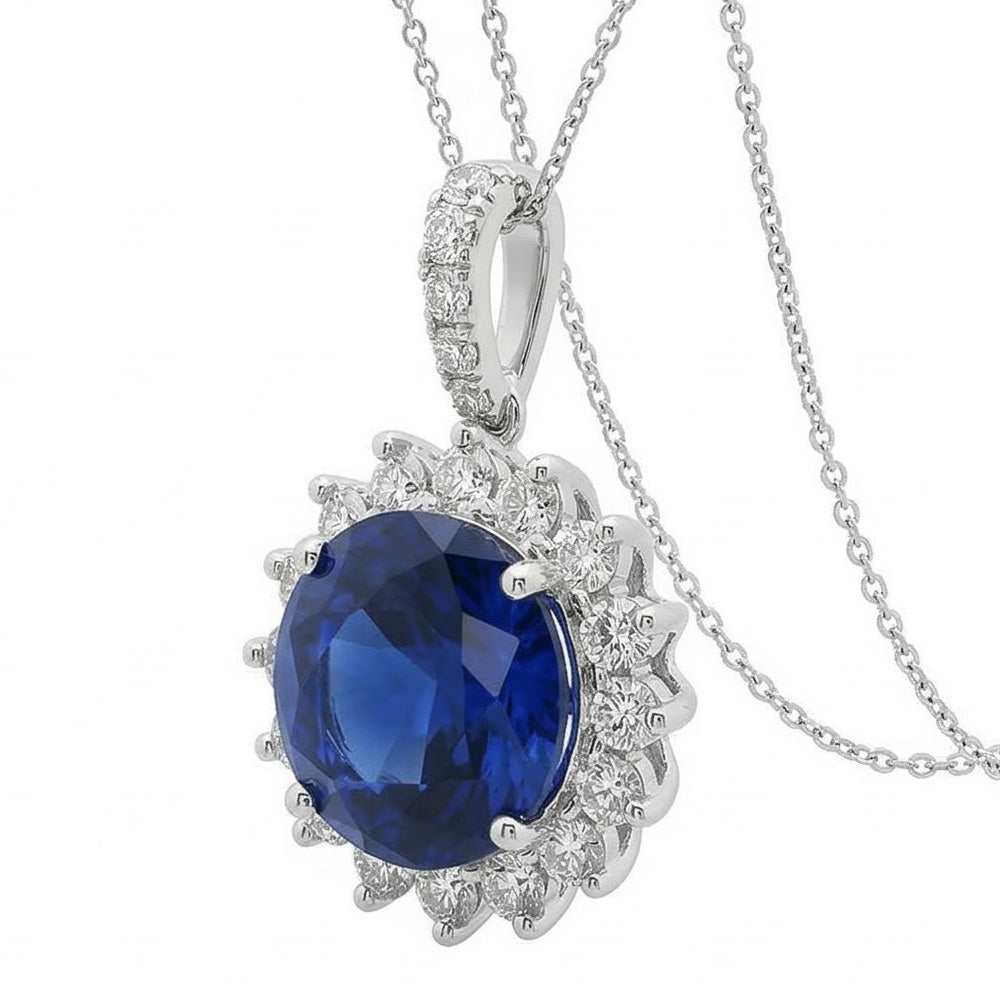 Halskette mit blauem Saphir und Diamanten 8.40 Karat Weißgold 14K