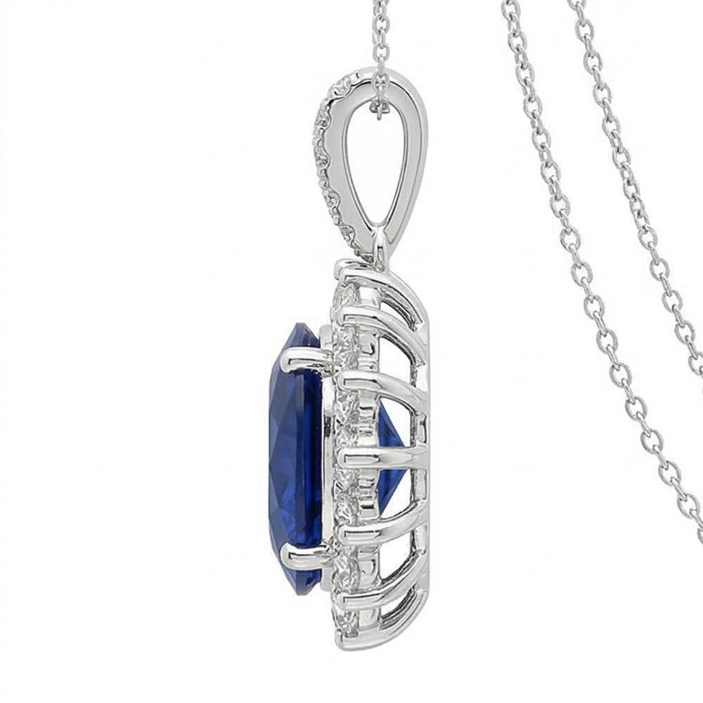 Halskette mit blauem Saphir und Diamanten 8.40 Karat Weißgold 14K