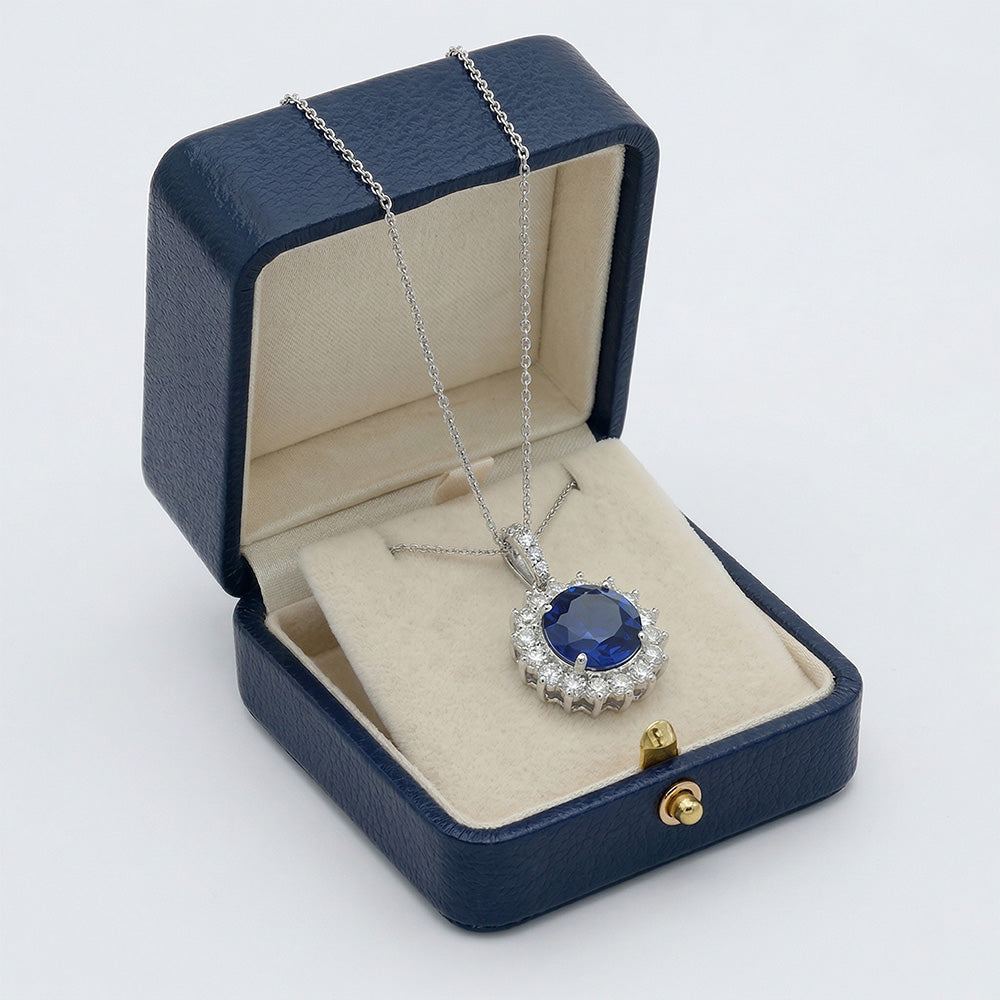 Halskette mit blauem Saphir und Diamanten 8.40 Karat Weißgold 14K