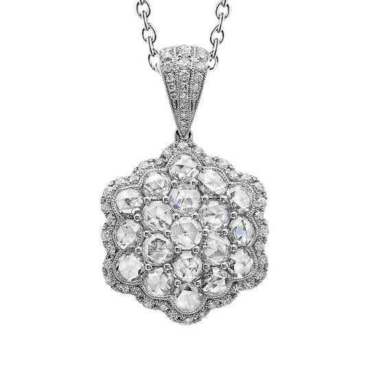 Halskette Mit Natürliche Diamanten Im Rosenschliff 2,70 Karat Weißgold 14K