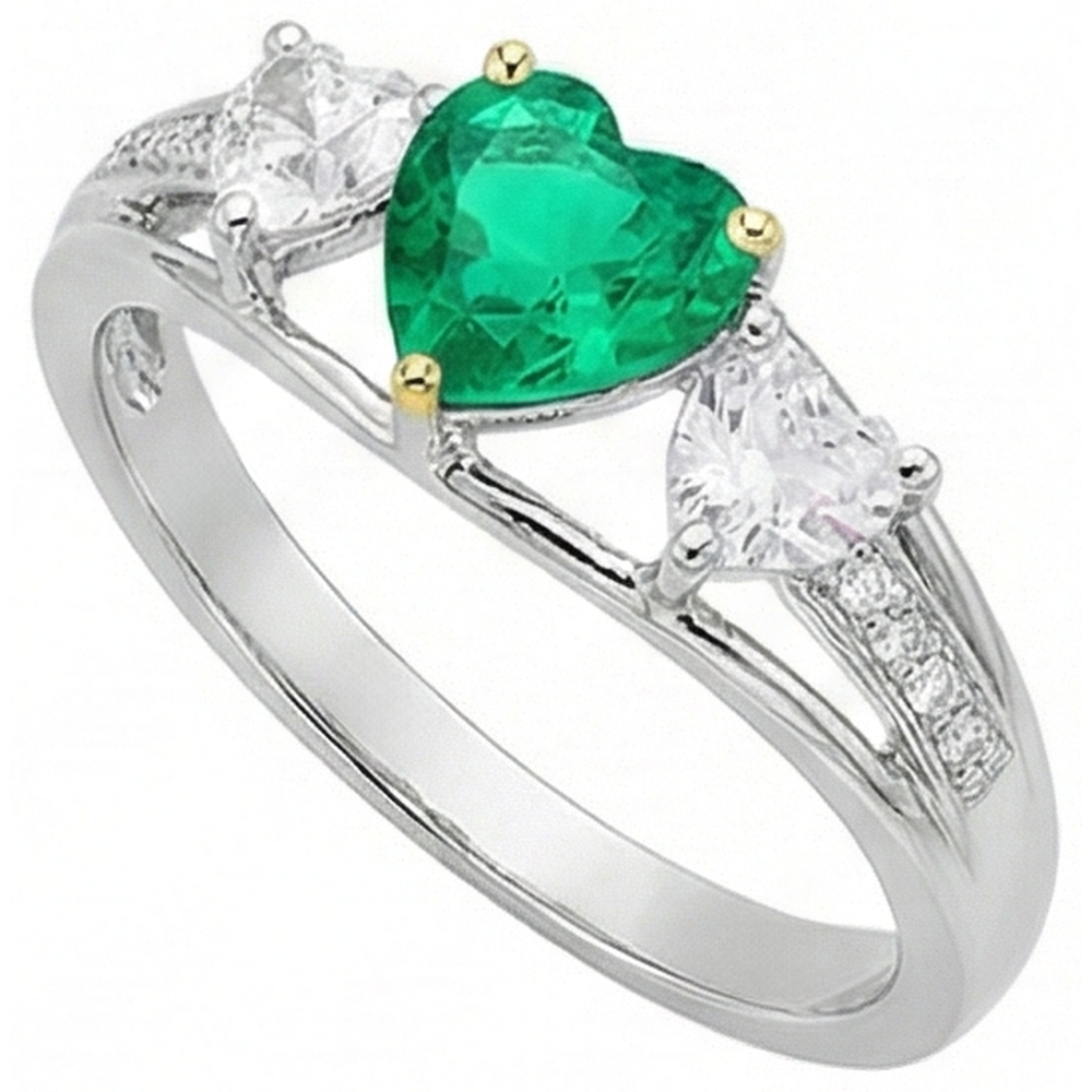 Farbstein-Ring Zweifarbiges 14K Gold mit Edler Smaragd – Frontansicht