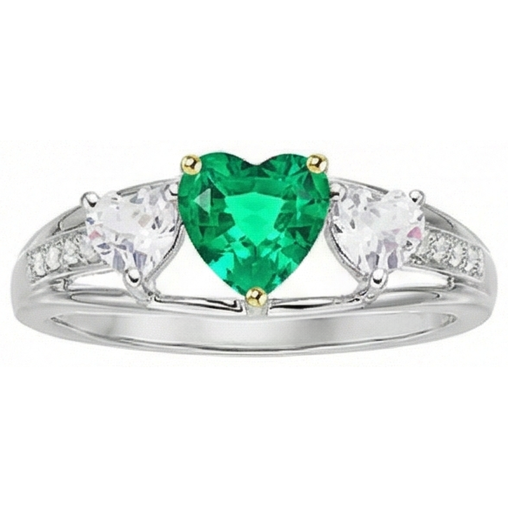 Edler Smaragd Farbstein-Ring 1-Karat Zweifarbiges 14K Gold – Schrägansicht