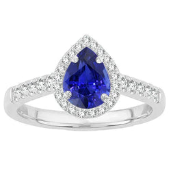 Edelstein-Ring 14K Weißgold – Royalblauer Saphir Birnen-Schliff