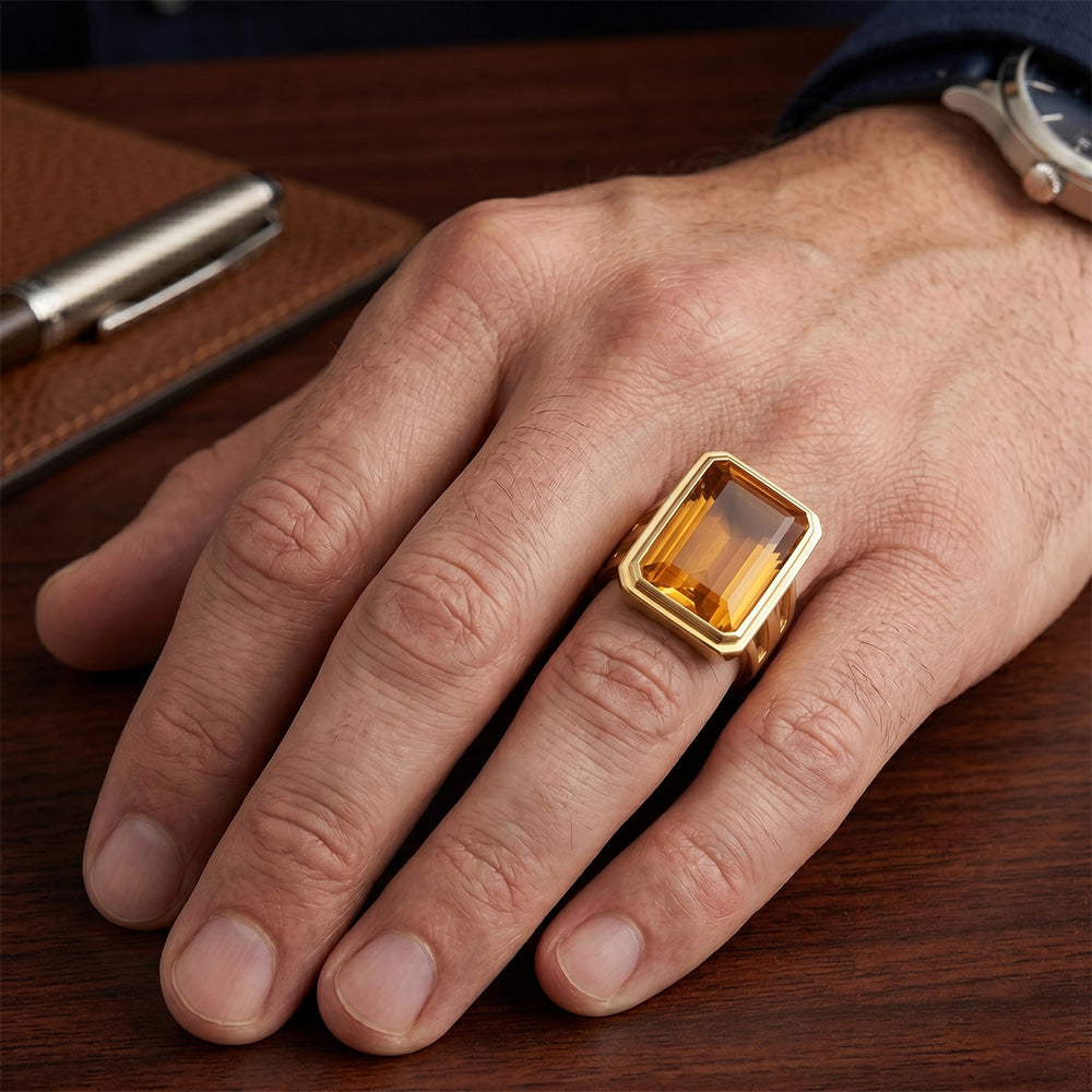 Herren 14K Gelbgold Edelstein-Ring mit Citrin – 7 Karat