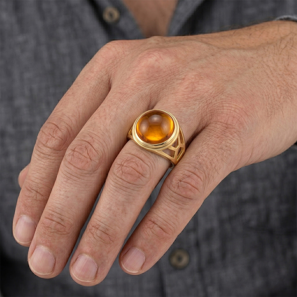 Herren Citrin Cabochon-Schliff Farbstein-Ring 5 Karat in 14K