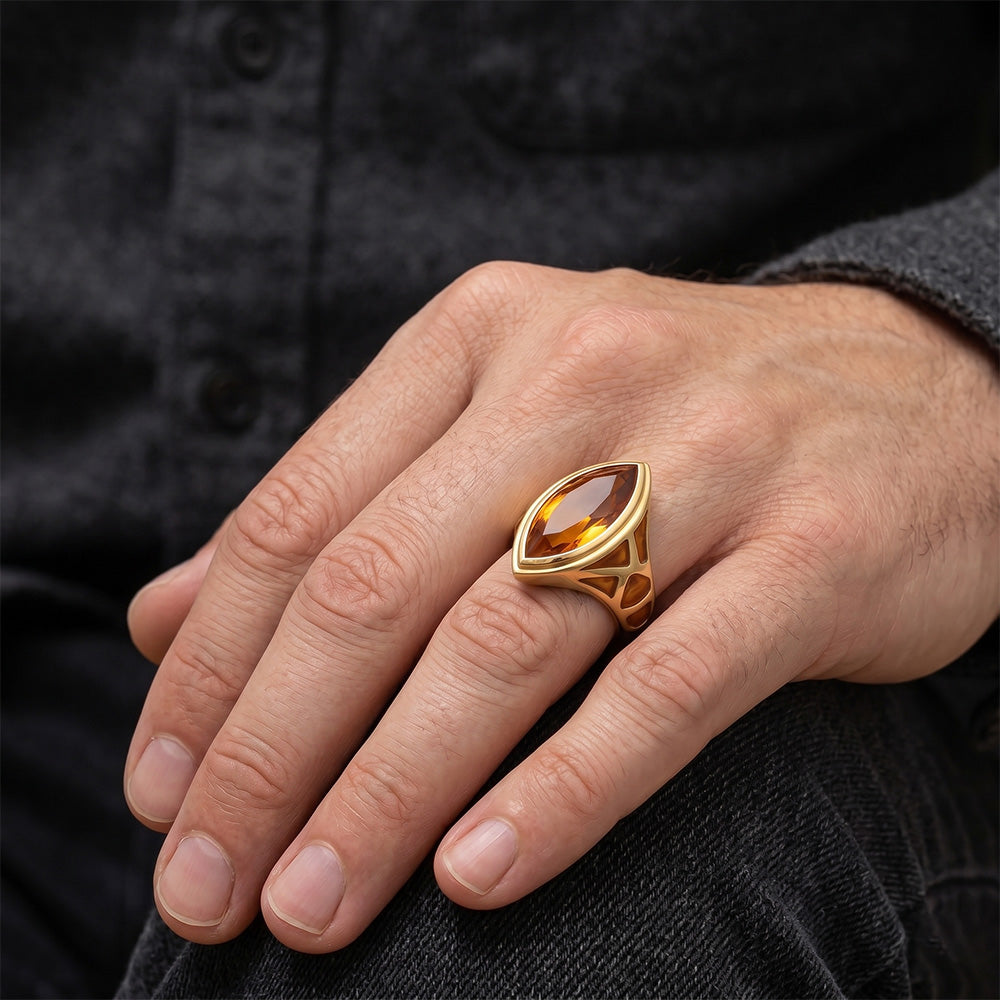 Herren Natürlicher Goldener Citrin Edelstein-Ring – 14K Gelbgold
