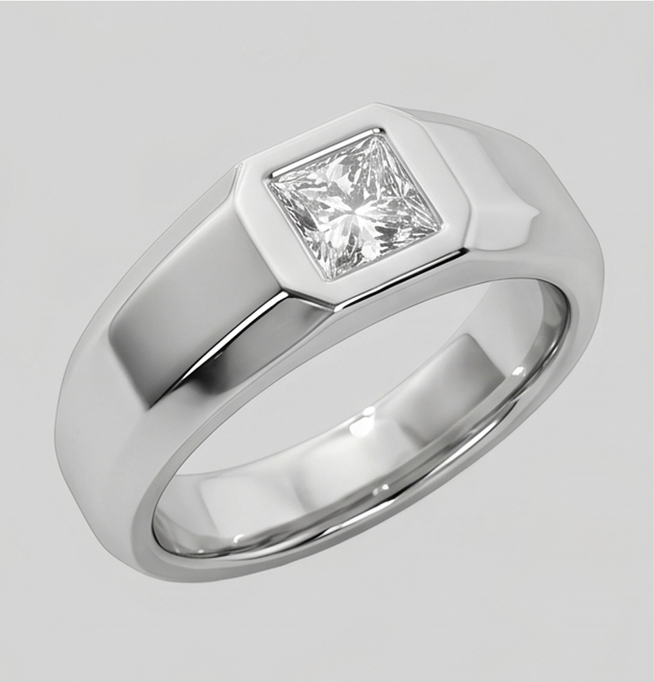 Herren Ring Prinzessin Schliff Diamant Weiß Gold