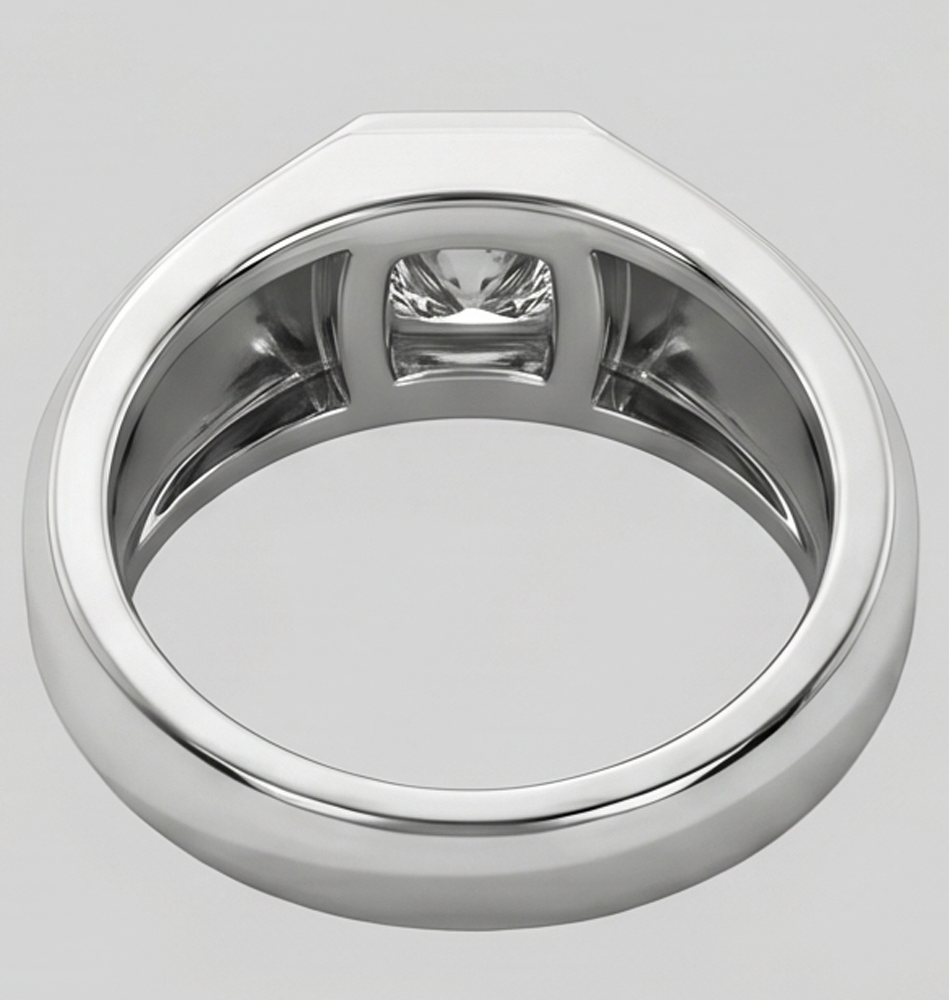Herren Ring Prinzessin Schliff Diamant Weiß Gold