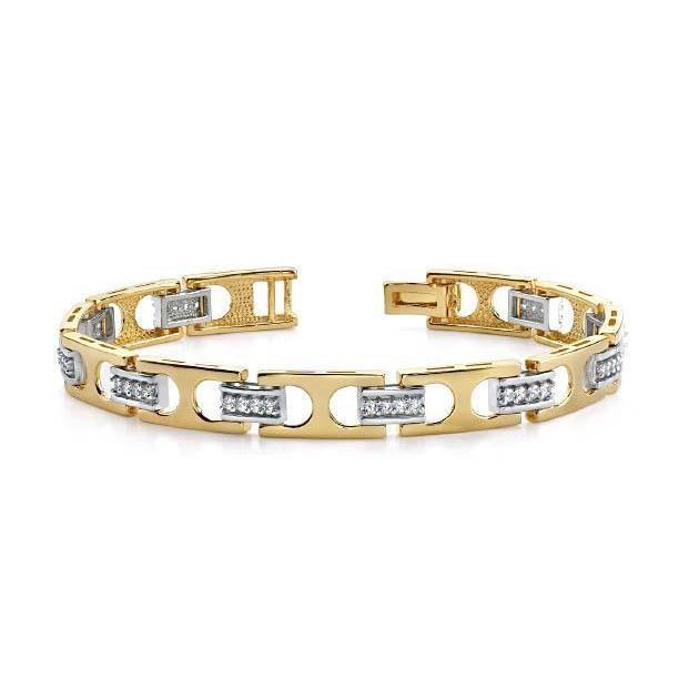 Herren Zweifarbiges Gold 14K Echt Diamantarmband 2,20 Karat Edelschmuck